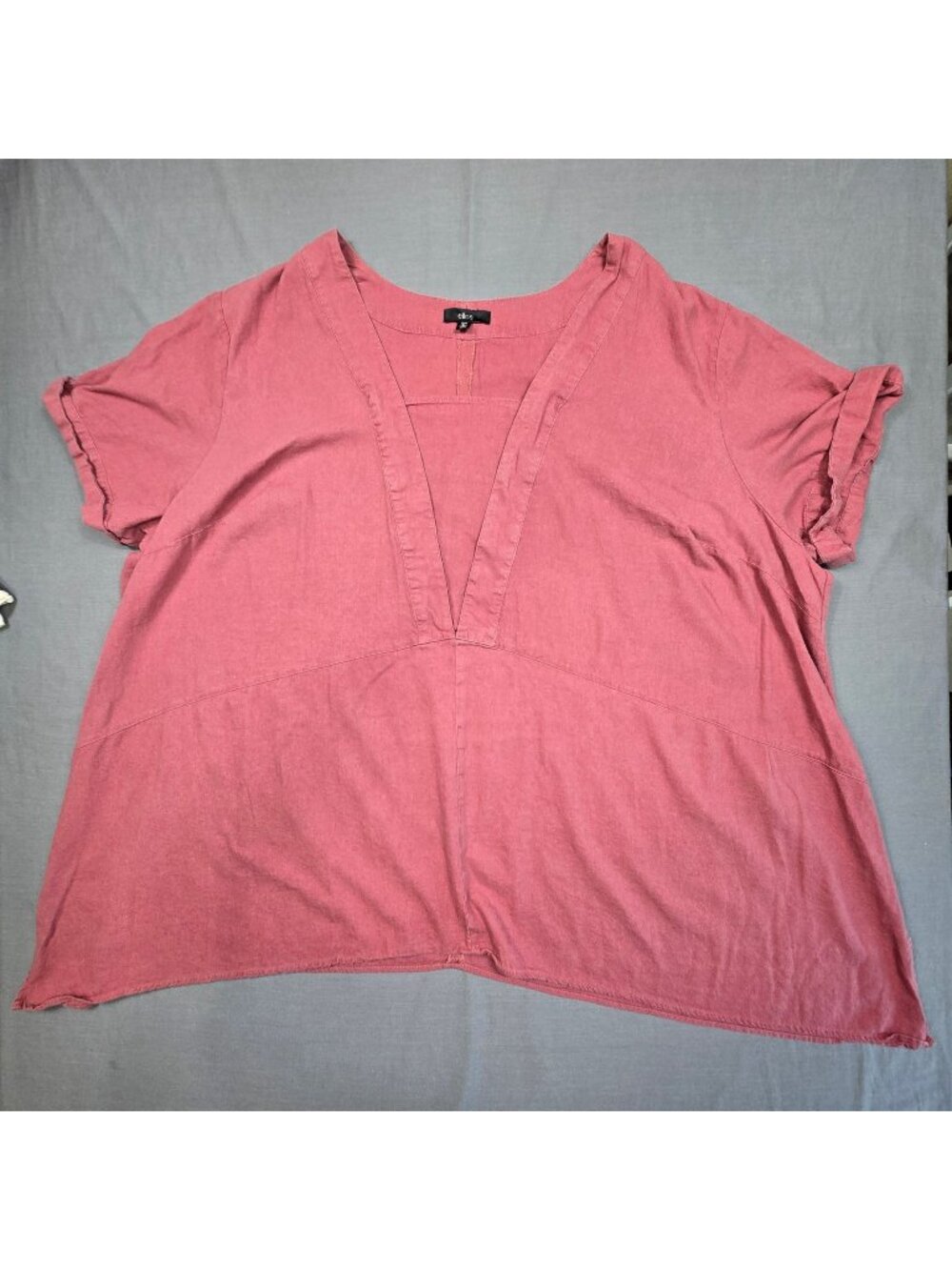Ellos 6X Womens Short Sleeve Tunic Dusty Rose Mauve Linen Blend Relaxed Fit Top